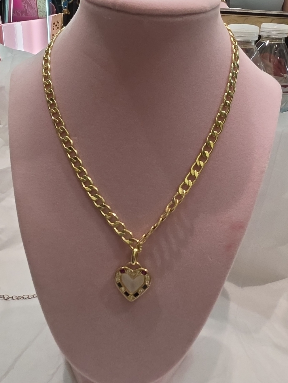 Adornia 14K Gold-Plated Figaro Chain Mother-of-Pearl Heart Necklace.